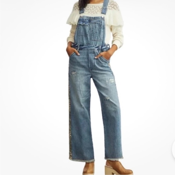 Anthropologie Pilcro The Lex Denim Jean Overalls Camo Animal size 25 women’s - Picture 3 of 12